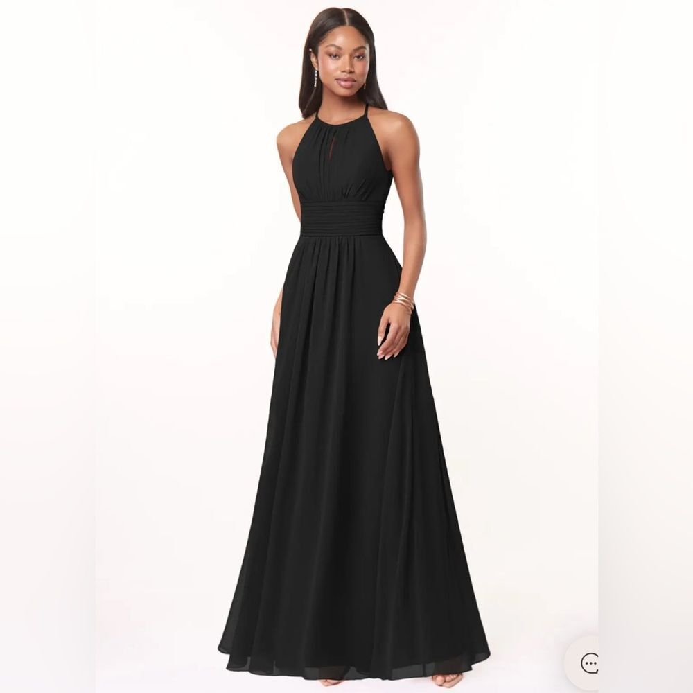 AZAZIE BONNIE
Black Stretch Satin A-Line Dress with Pleats size A12